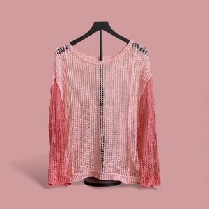 POL Ombre‎ Pink Crochet Knit Long Sleeve Sweater Top Women Lightweight